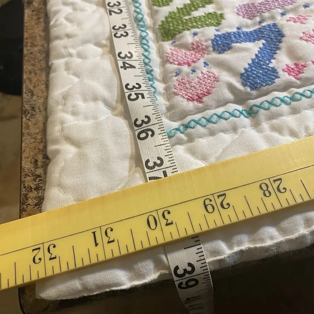 Vintage 1970s Crib Baby Coverlet Embroidery Needlepoint Novelty Quilted Blanket